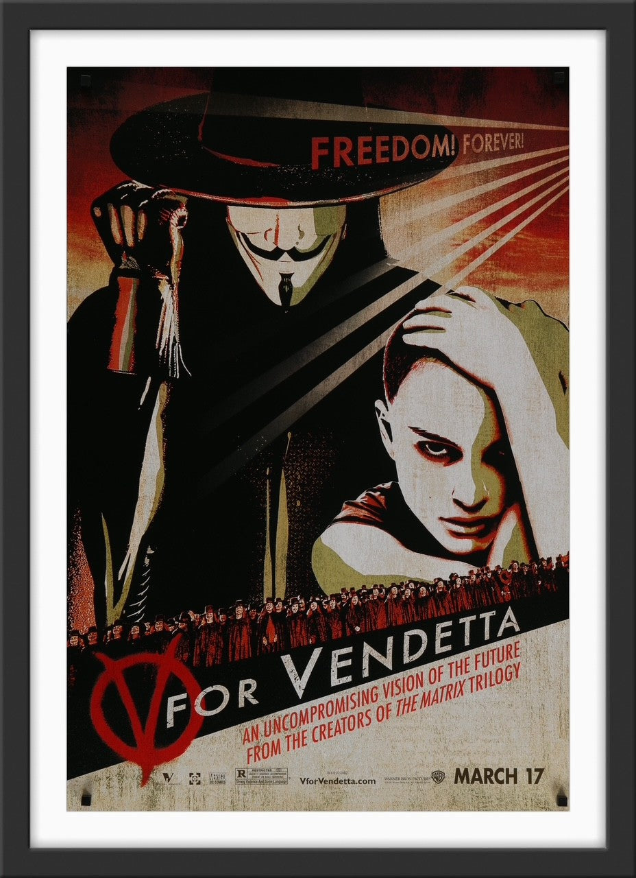 An original movie poster for the film V for Vendetta