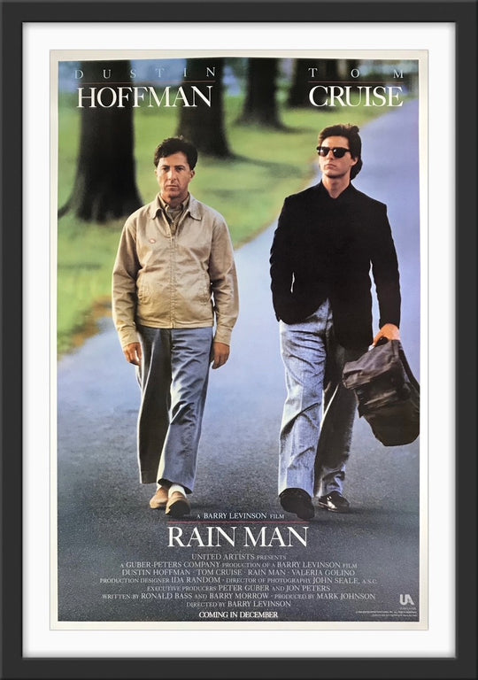 An original movie poster for the Dustin Hoffman and Tom Cruise film Rain Man