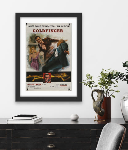An original French petite movie poster for the James Bond film Goldfinger