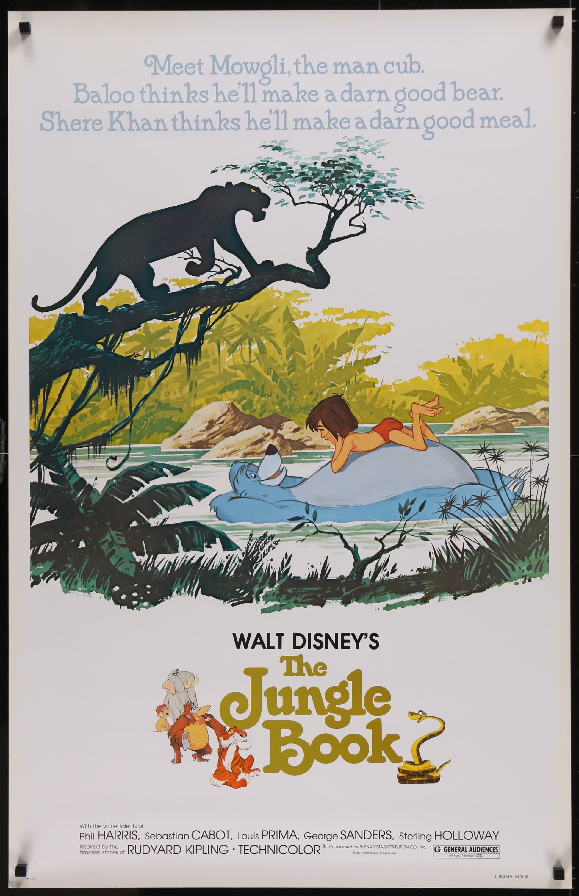 An original movie poster for the Disney film The Jungle Book