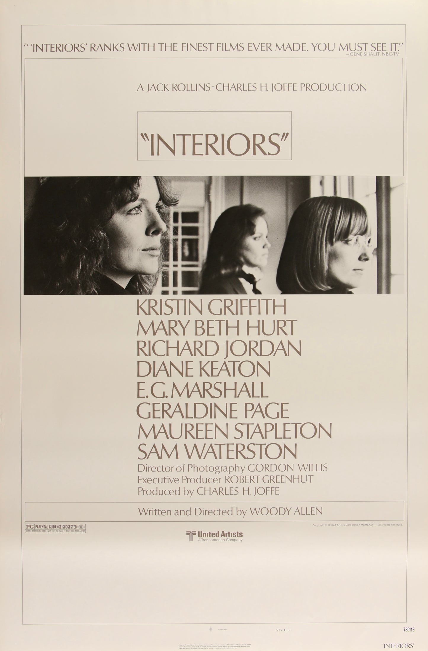 An original movie poster for the Woody Allen film Interiors