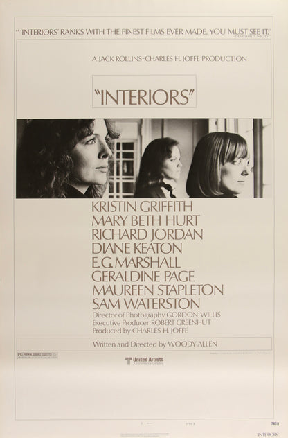 An original movie poster for the Woody Allen film Interiors