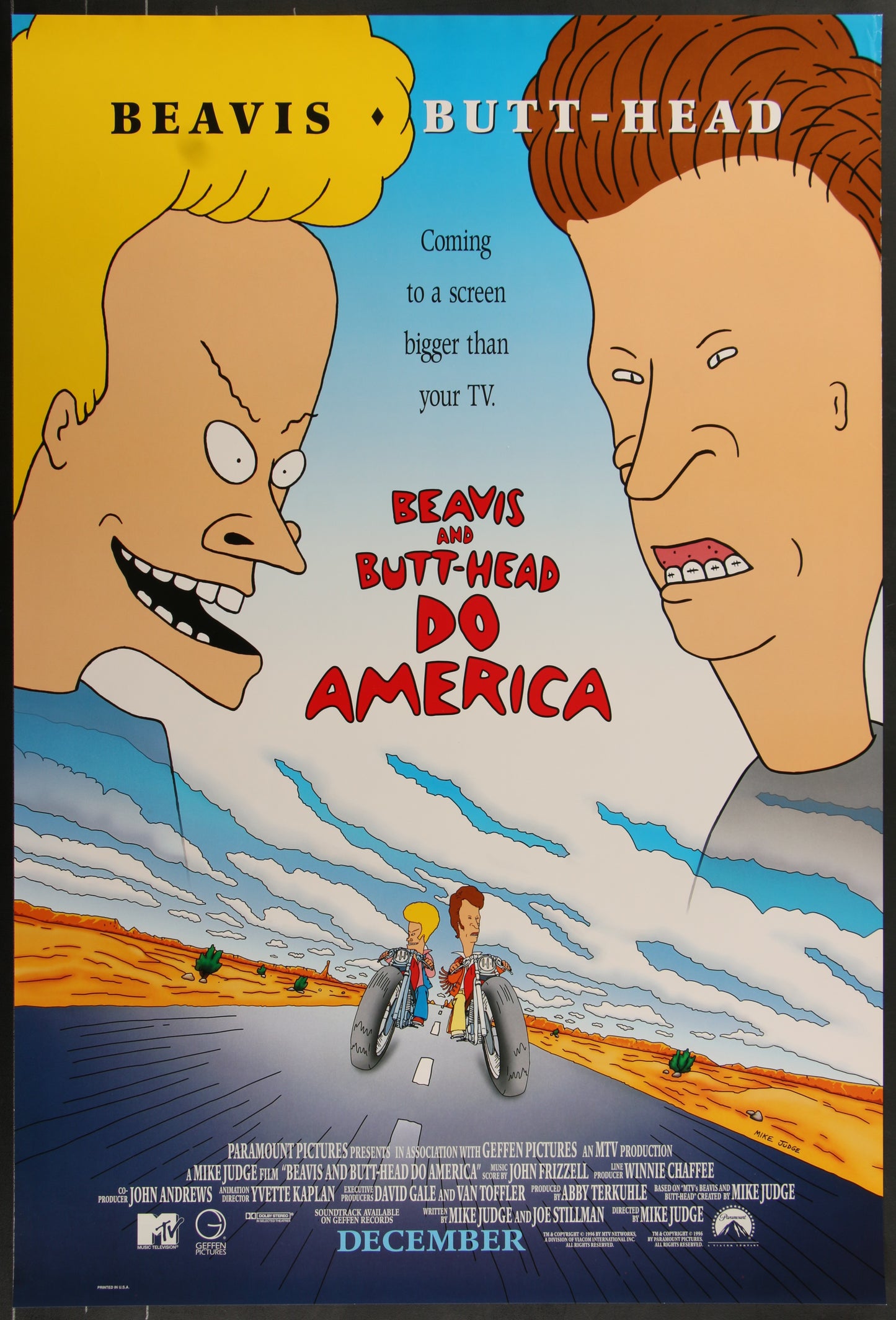An original movie poster for the animated film Beavis and Butt-head Do America