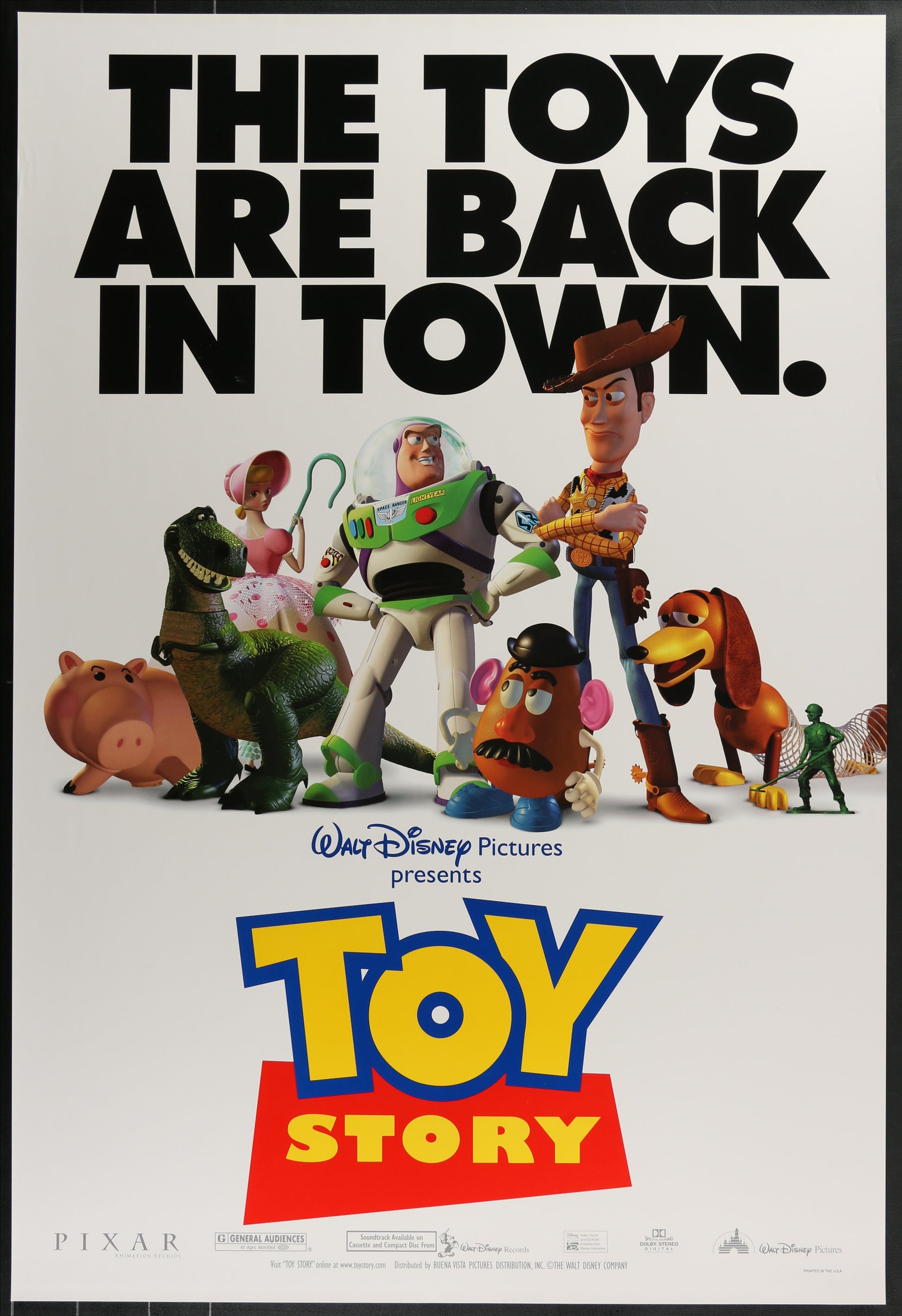 An original movie poster for the Pixar film Toy Story