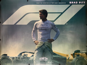 An original movie poster for the Brad Pitt film F1 The Movie