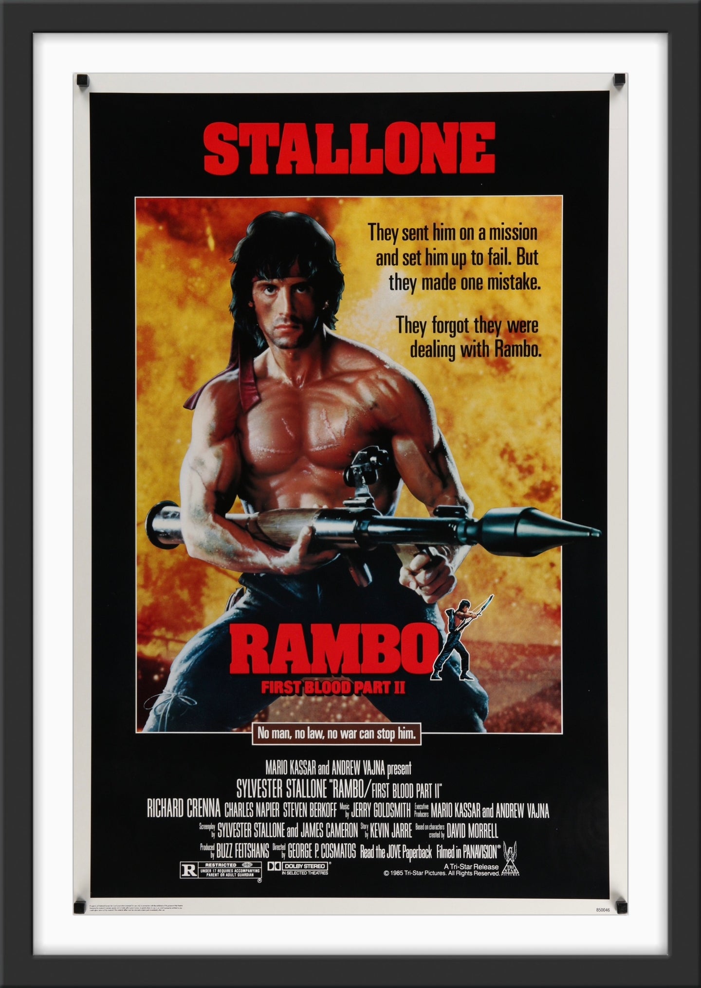 An original movie poster for the film Rambo First Blood Part 2