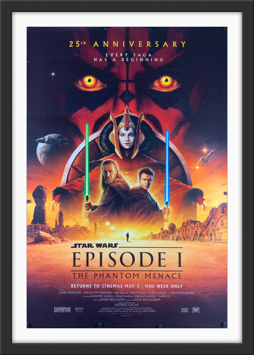 An original movie poster for the 25th Anniversary of the Star Wars film The Phantom Menace