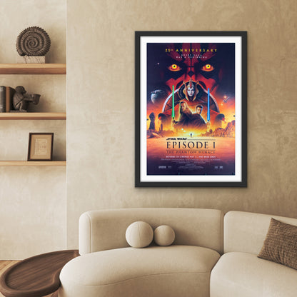 An original movie poster for the 25th Anniversary of the Star Wars film The Phantom Menace