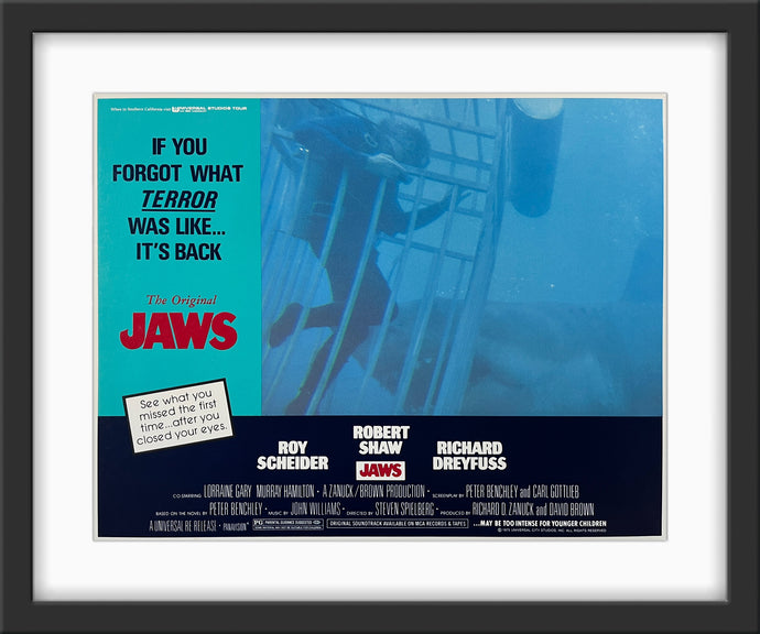 An original 11x14 lobby card for the Steven Spielberg film Jaws