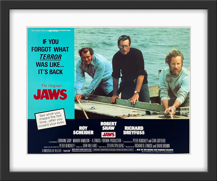 An original 11x14 lobby card for the Steven Spielberg film Jaws