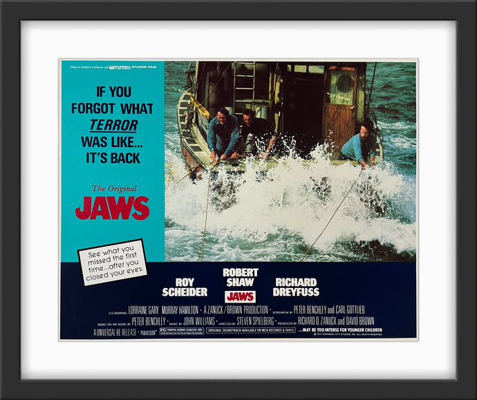 An original 11x14 lobby card for the Steven Spielberg film Jaws
