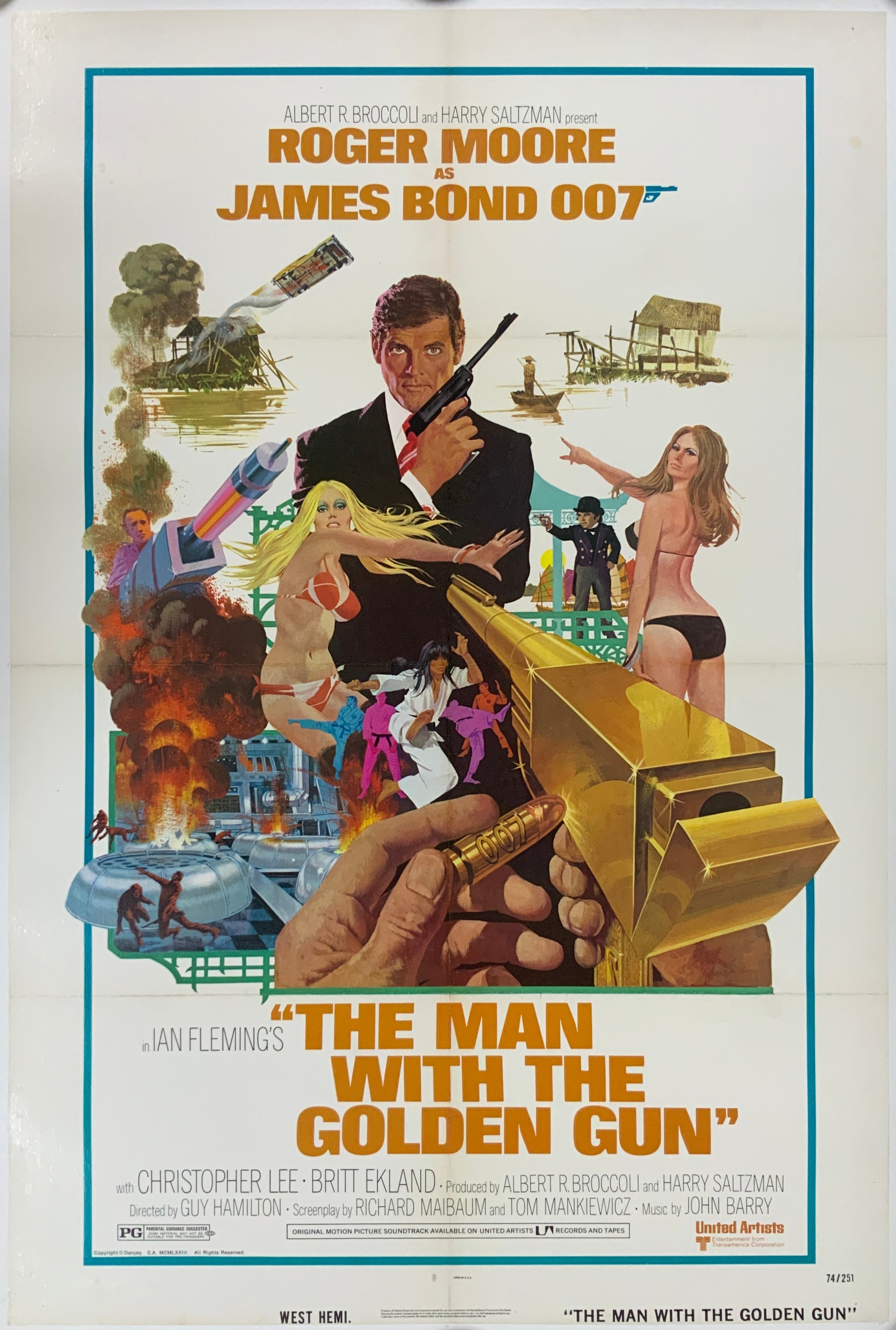 An original movie poster for the James Bond film The Man With The Golden Gun