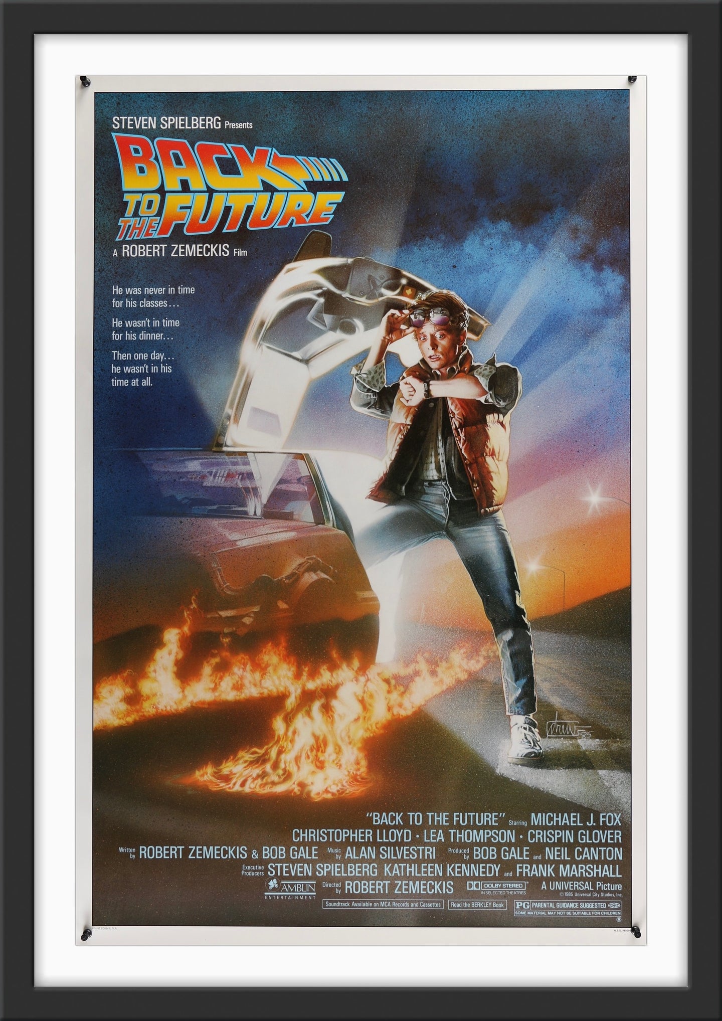 An original movie poster for the film Back To The Future
