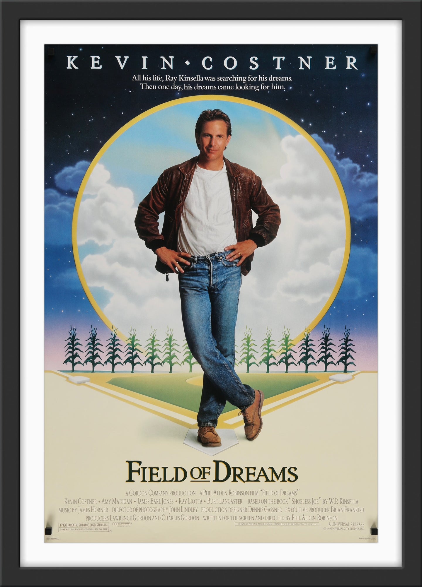 An original movie poster for the Kevin Costner film Field of Dreams