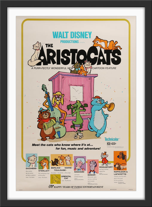 An original movie poster for the animated Disney film The Aristocats