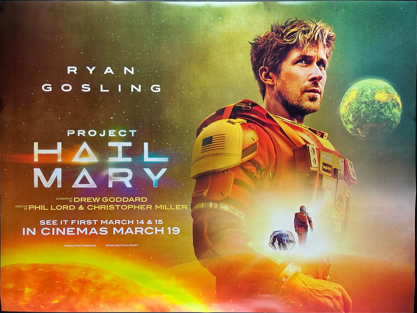 An original U.K. quad movie poster for the Ryan Gosling film Project Hail Mary