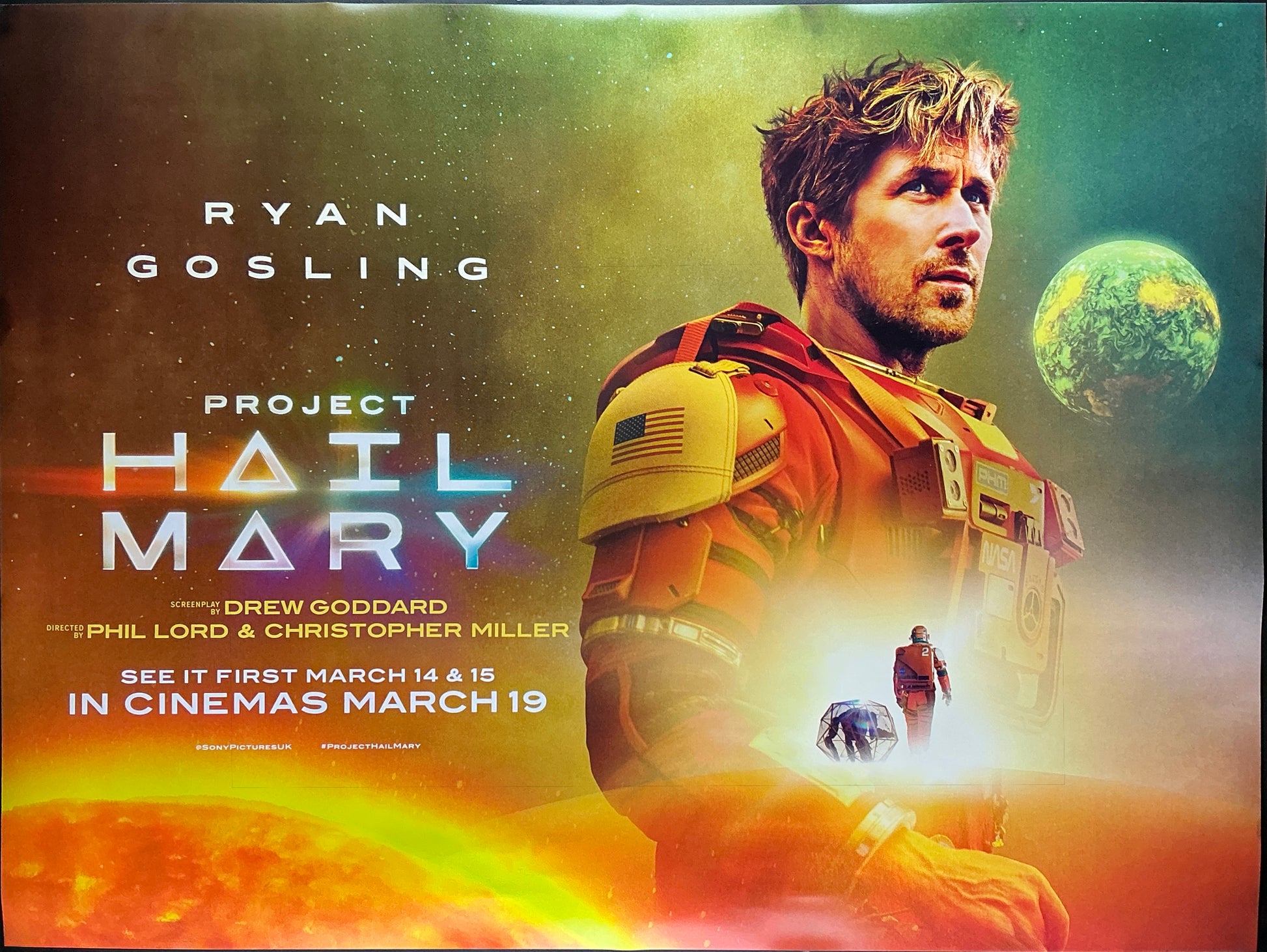 An original U.K. quad movie poster for the Ryan Gosling film Project Hail Mary