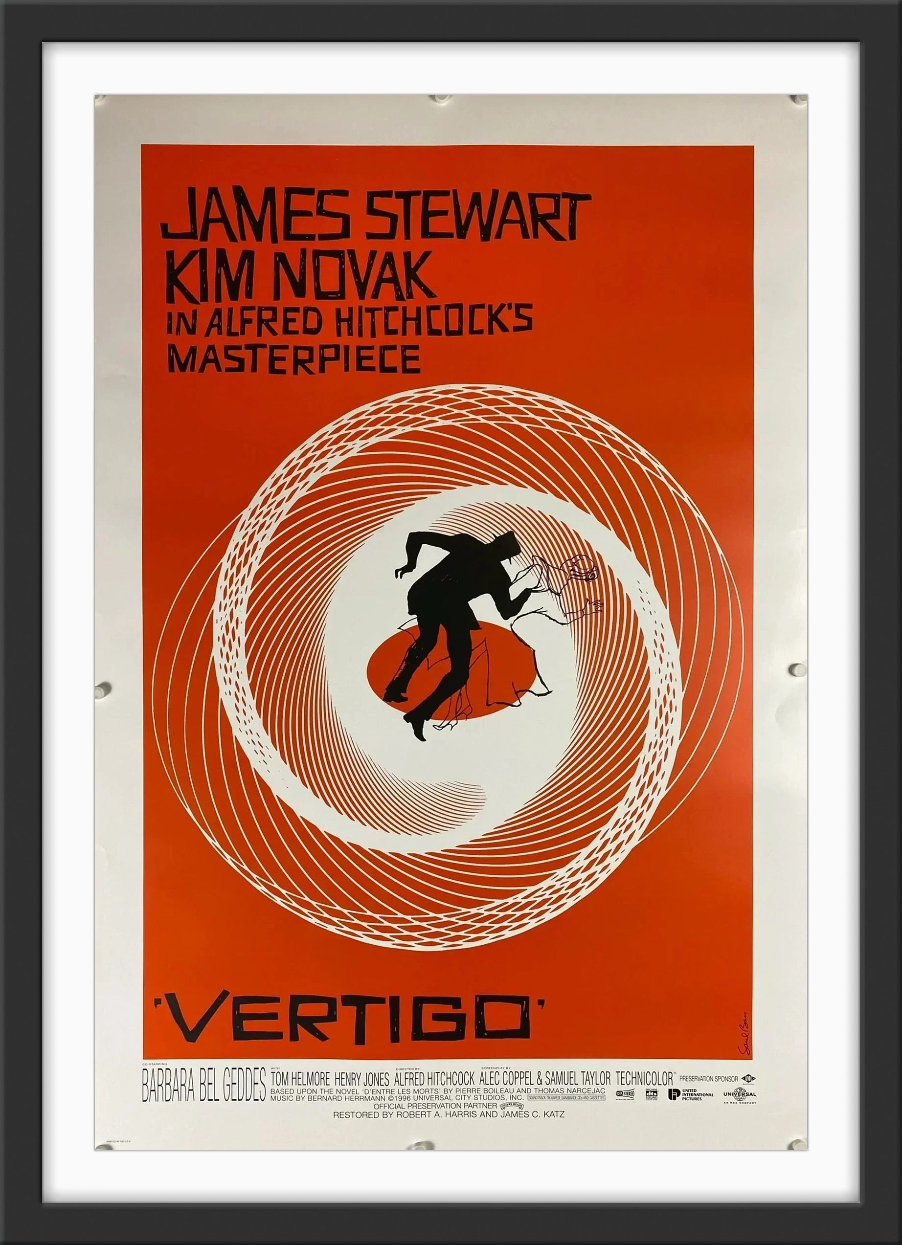 An original movie poster for the Alfred Hitchcock film Vertigo