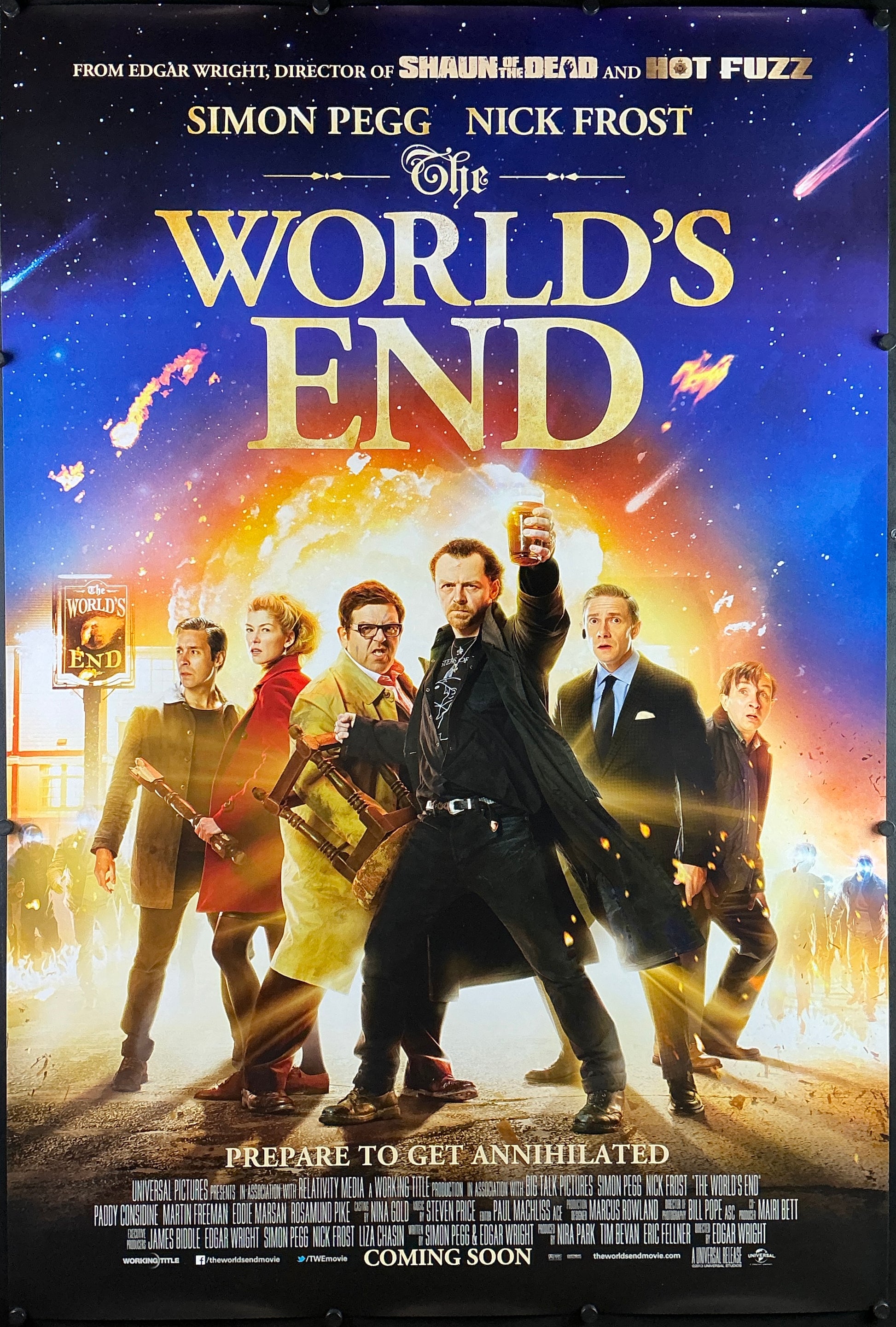 An original movie poster for the Edgar Wright film The World's End