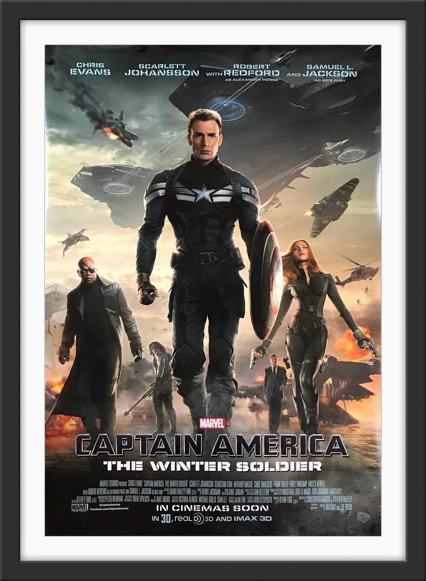 An original movie poster for the Marvel film Captain America The Winter's Soldier
