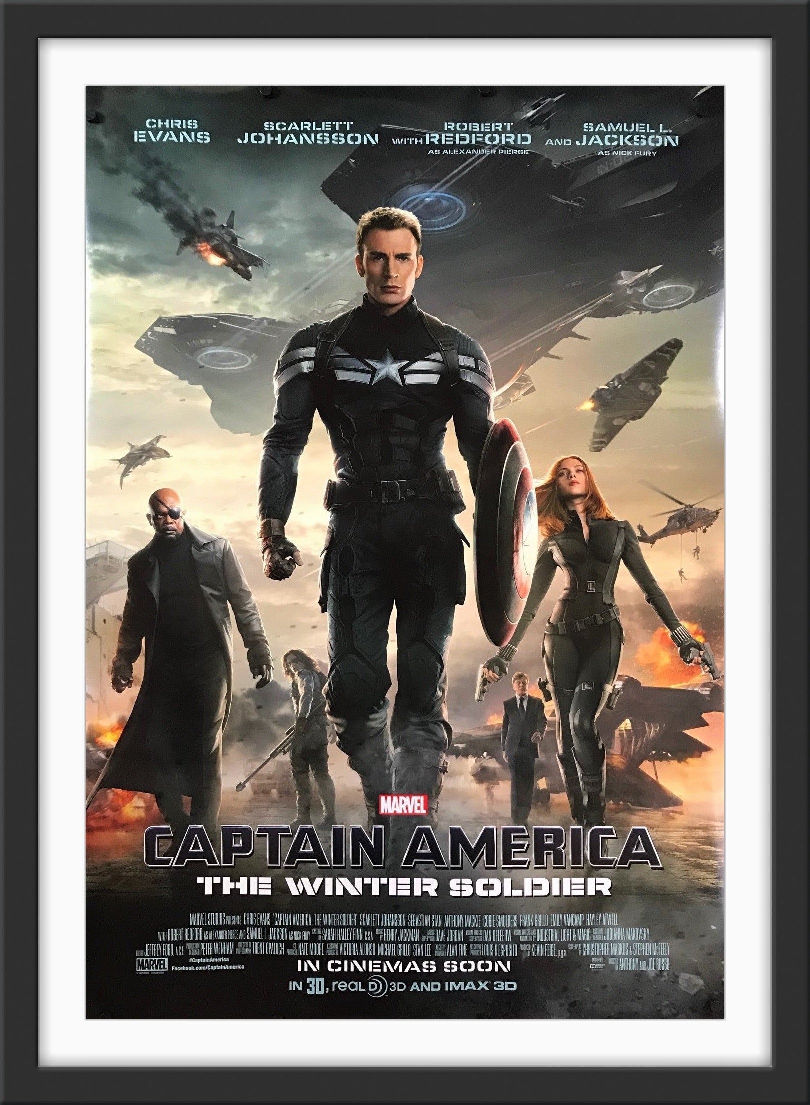 An original movie poster for the Marvel film Captain America The Winter's Soldier