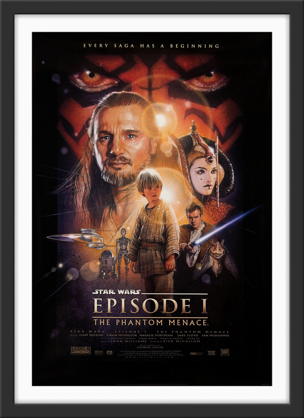 An original movie poster for the film The Phantom Menace, Star Wars Episode I / 1 with artwork by Drew Struzan