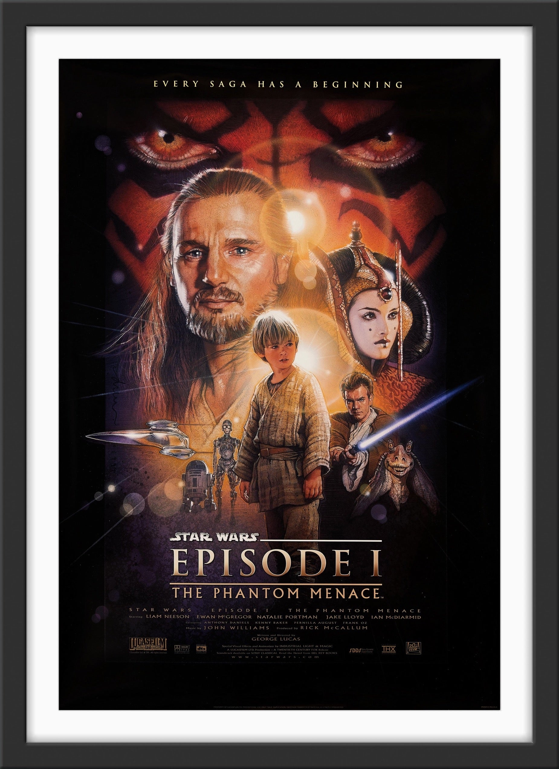 An original movie poster for the film The Phantom Menace, Star Wars Episode I / 1 with artwork by Drew Struzan