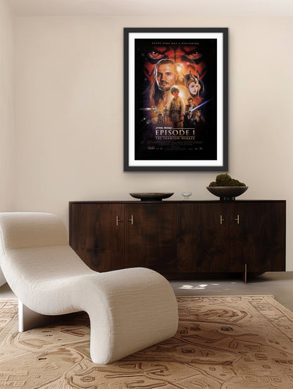 An original movie poster for the film The Phantom Menace, Star Wars Episode I / 1 with artwork by Drew Struzan