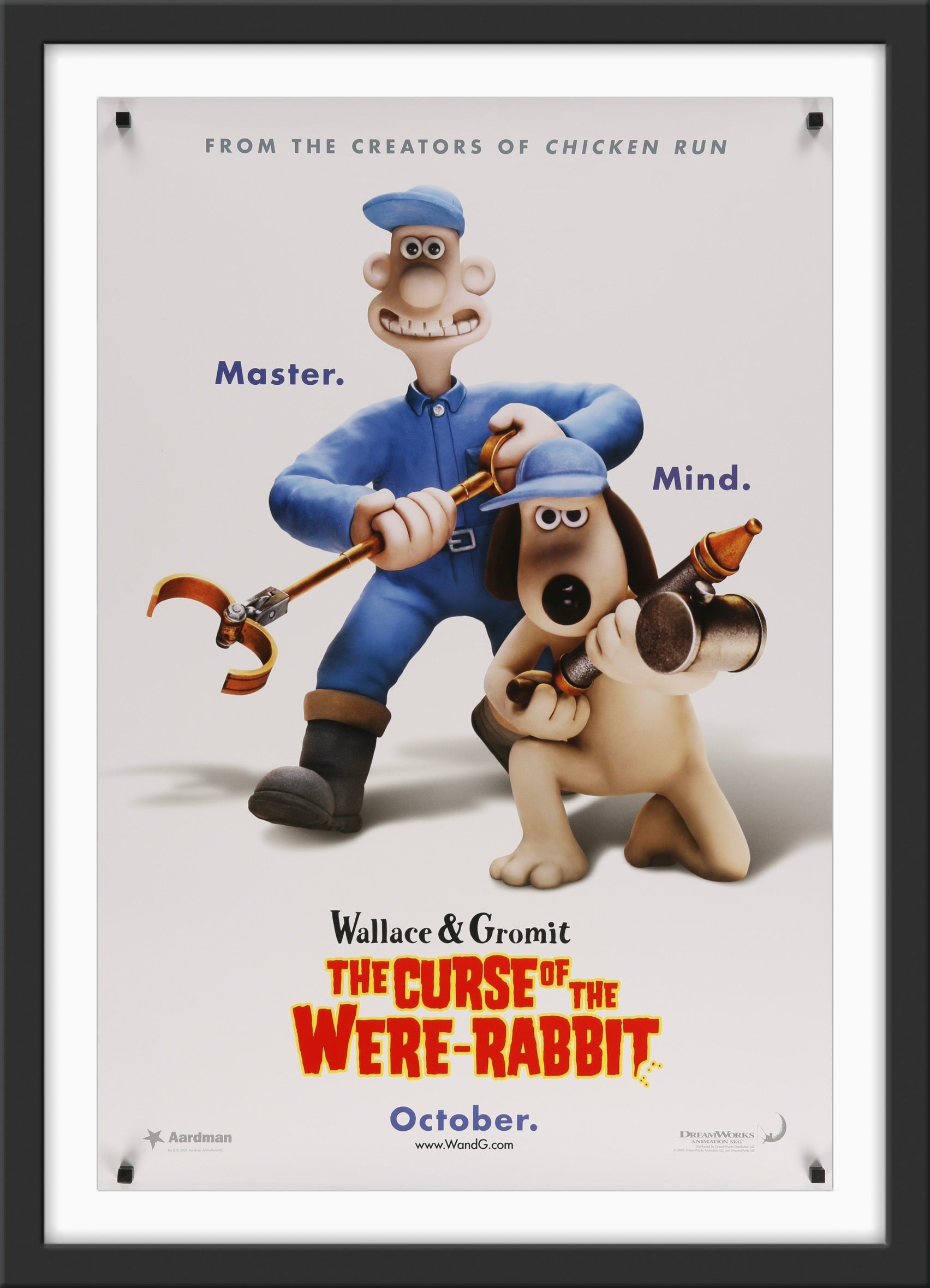 An original movie poster for the film Wallace and Gromit The Curse of the Were Rabbit