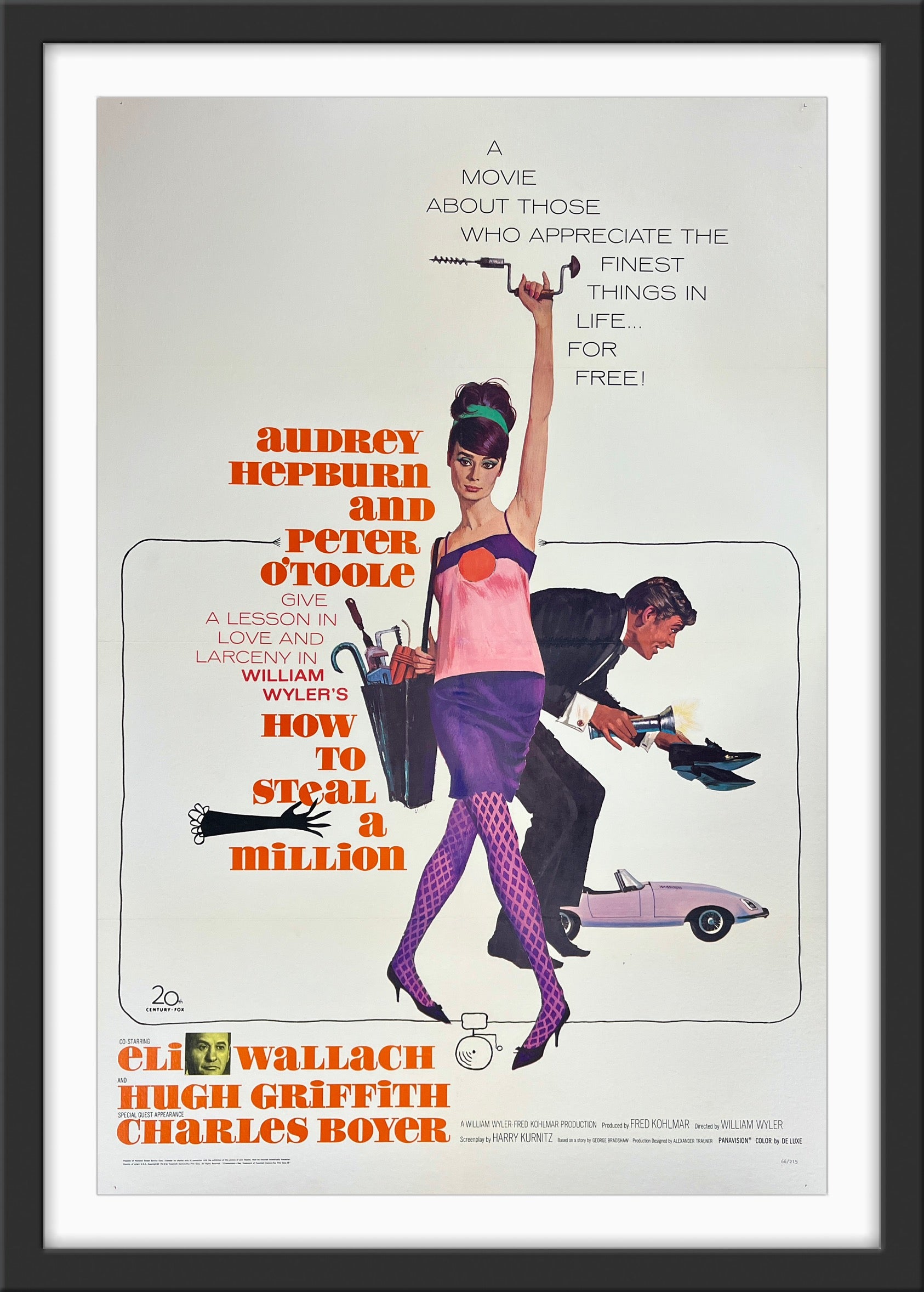 An original movie poster for the Audrey Hepburn film How To Steal A Million