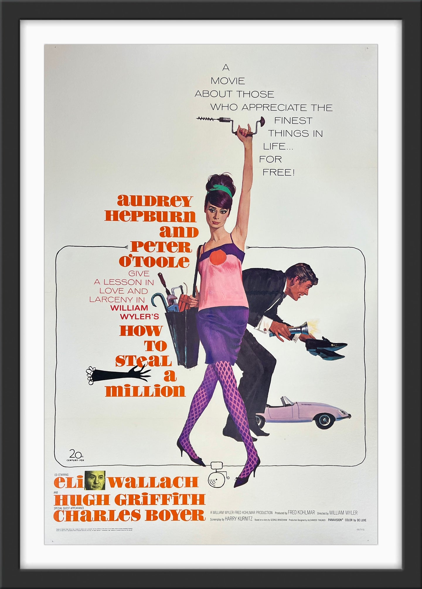 An original movie poster for the Audrey Hepburn film How To Steal A Million