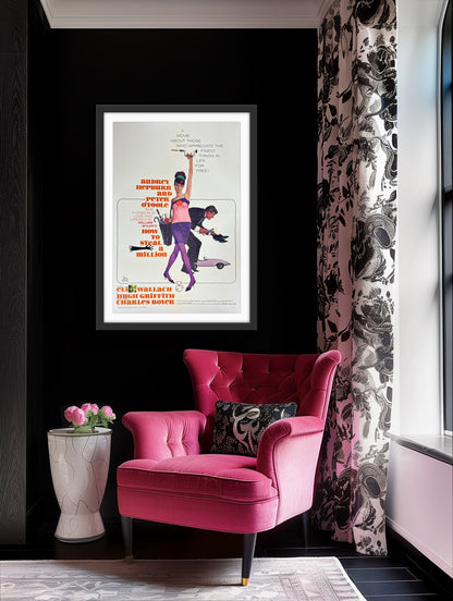 An original movie poster for the Audrey Hepburn film How To Steal A Million