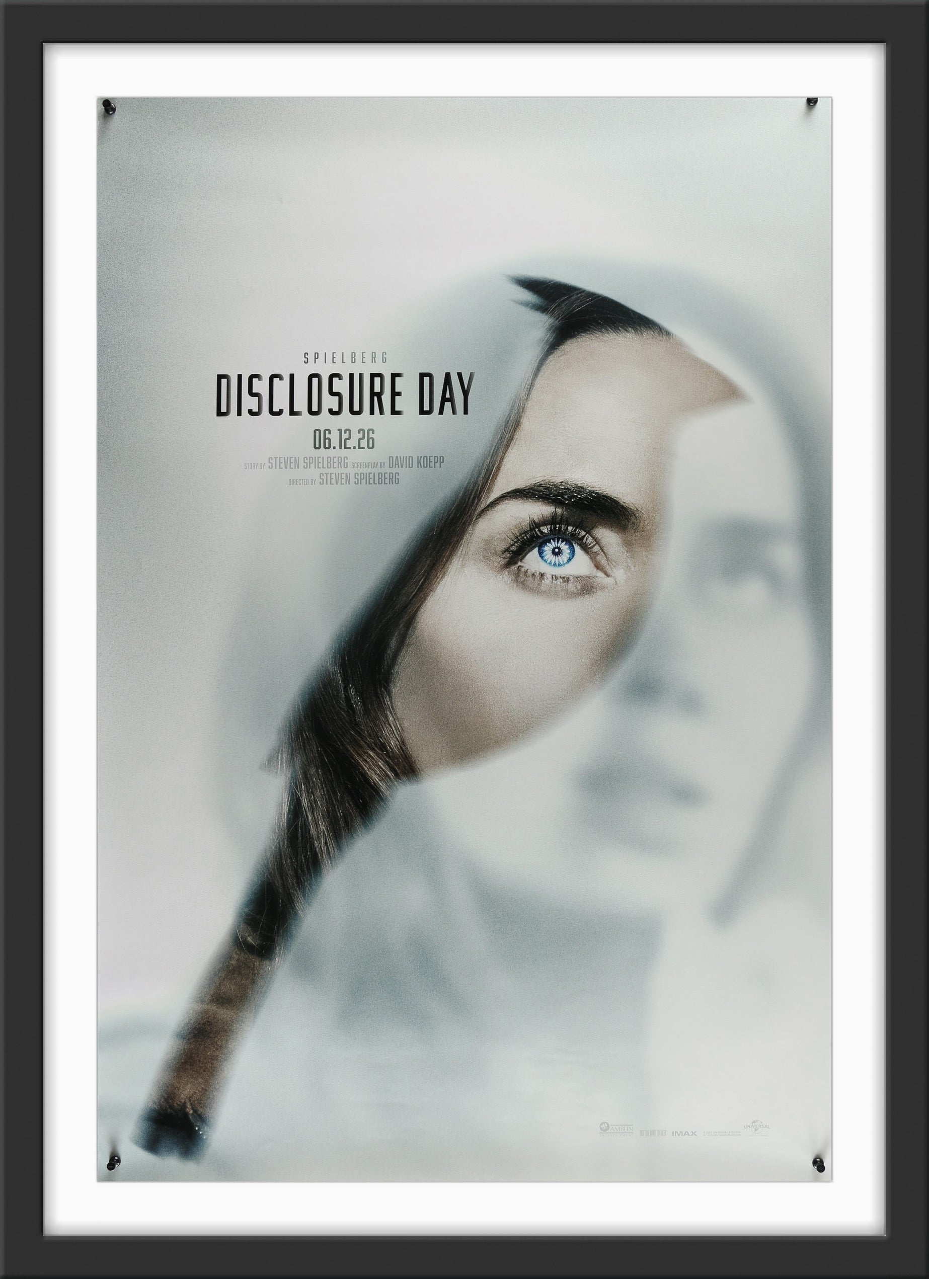 An original movie poster for the Steven Spielberg film Disclosure Day