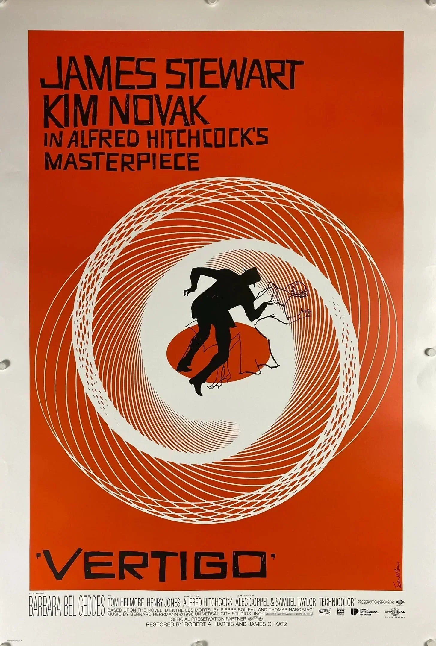 An original movie poster for the Alfred Hitchcock film Vertigo