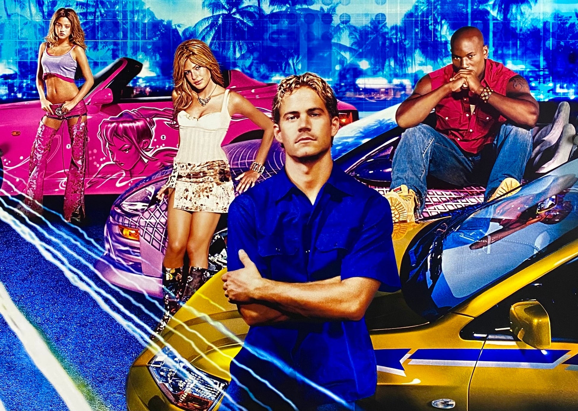 An original movie poster for the film 2 Fast 2 Furious