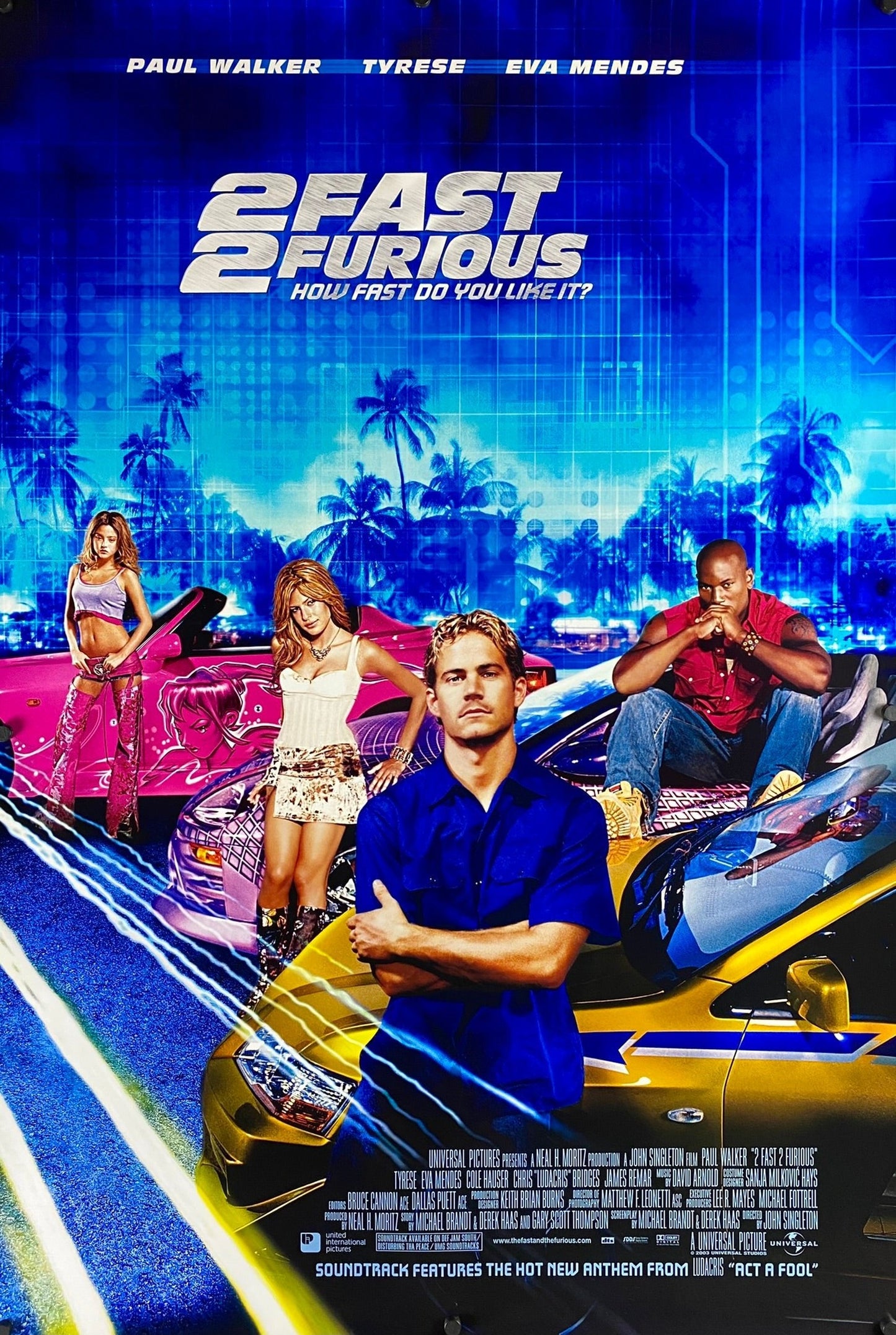 An original movie poster for the film 2 Fast 2 Furious
