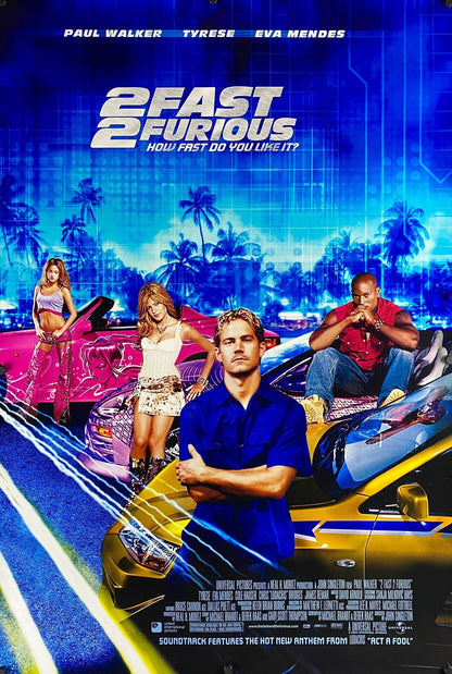 An original movie poster for the film 2 Fast 2 Furious