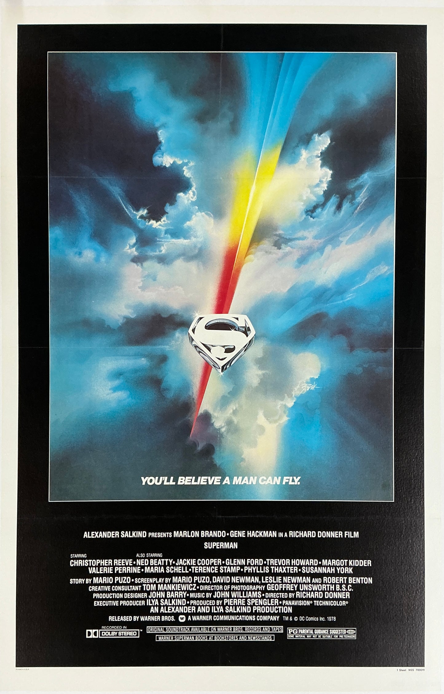 An original movie poster with art by Bob Peak for the original 1978 release of Superman