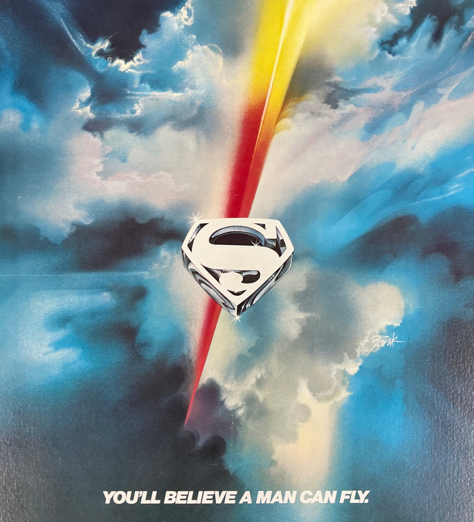 An original movie poster with art by Bob Peak for the original 1978 release of Superman