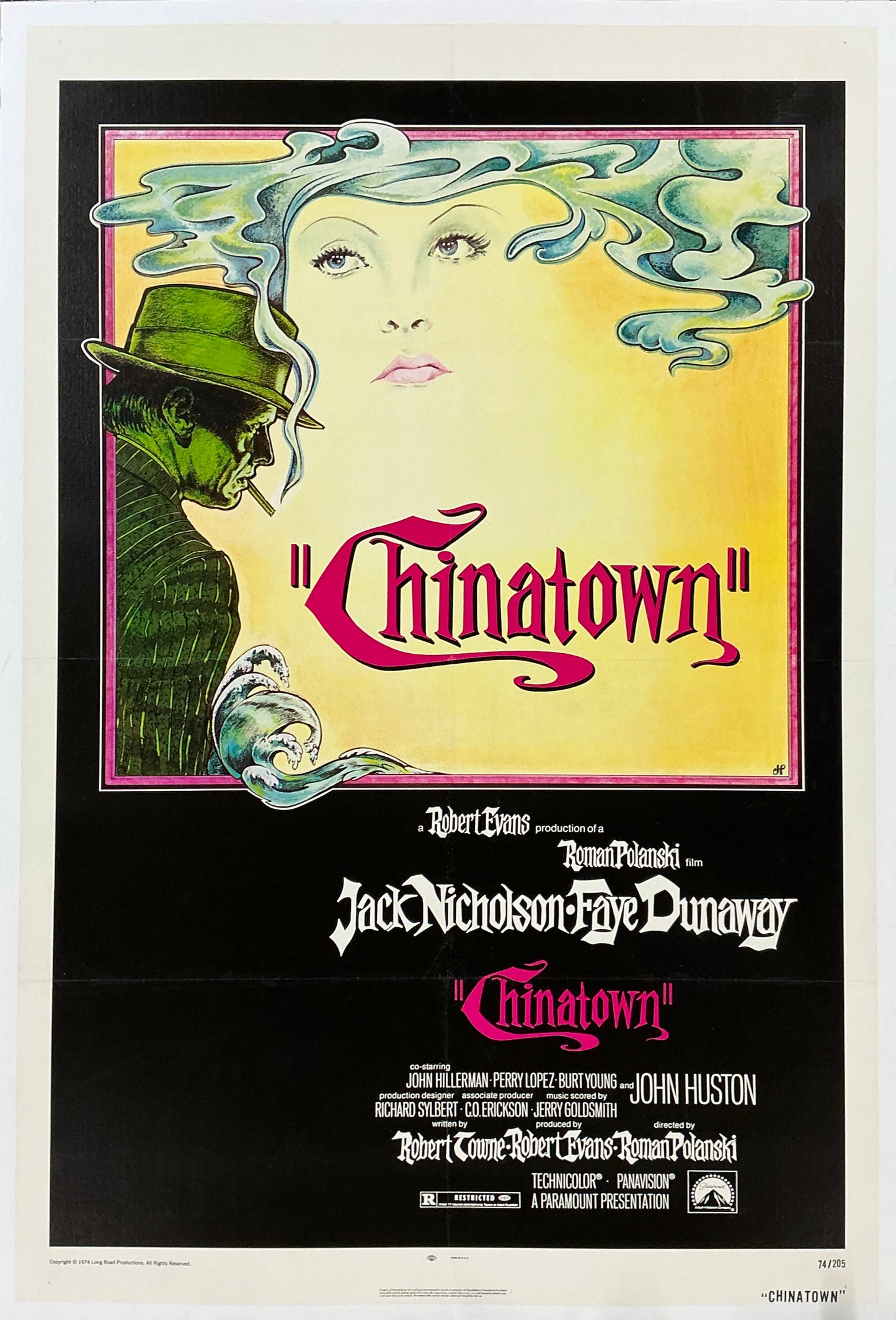 An original movie poster for the Roman Polanski film Chinatown with artwork by Jim Pearsall