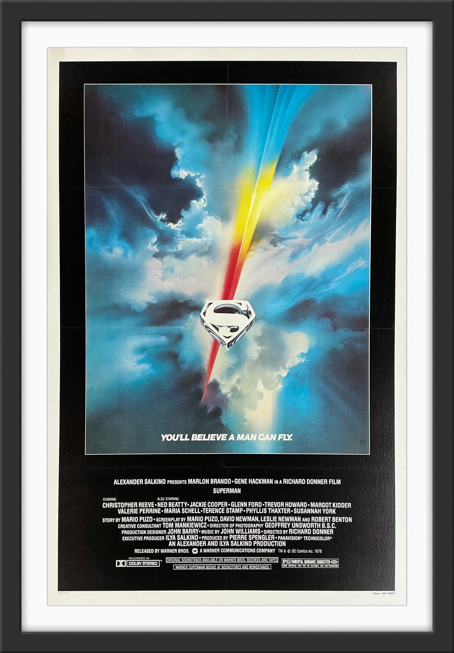 An original movie poster with art by Bob Peak for the original 1978 release of Superman
