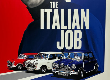 An original U.K. quad 30x40 movie poster for the 2024 55th Anniversary film of the Michael Caine film The Italian Job