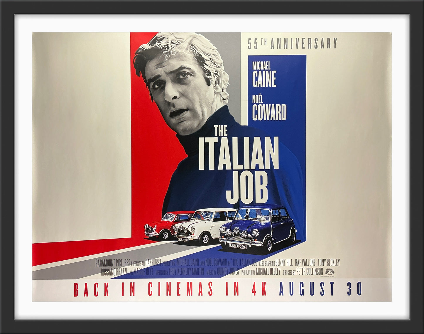 An original U.K. quad 30x40 movie poster for the 2024 55th Anniversary film of the Michael Caine film The Italian Job