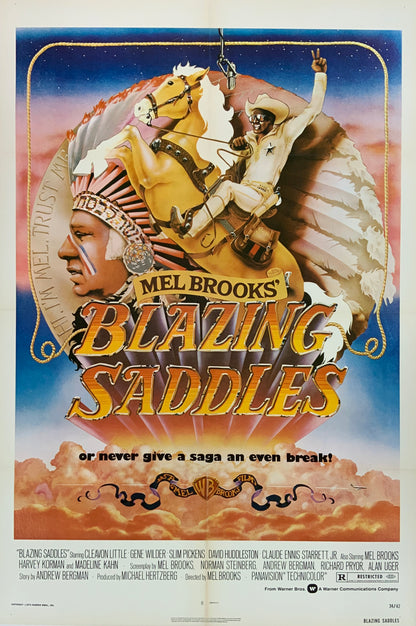 An original movie poster for the Mel Brooks film Blazing Saddles