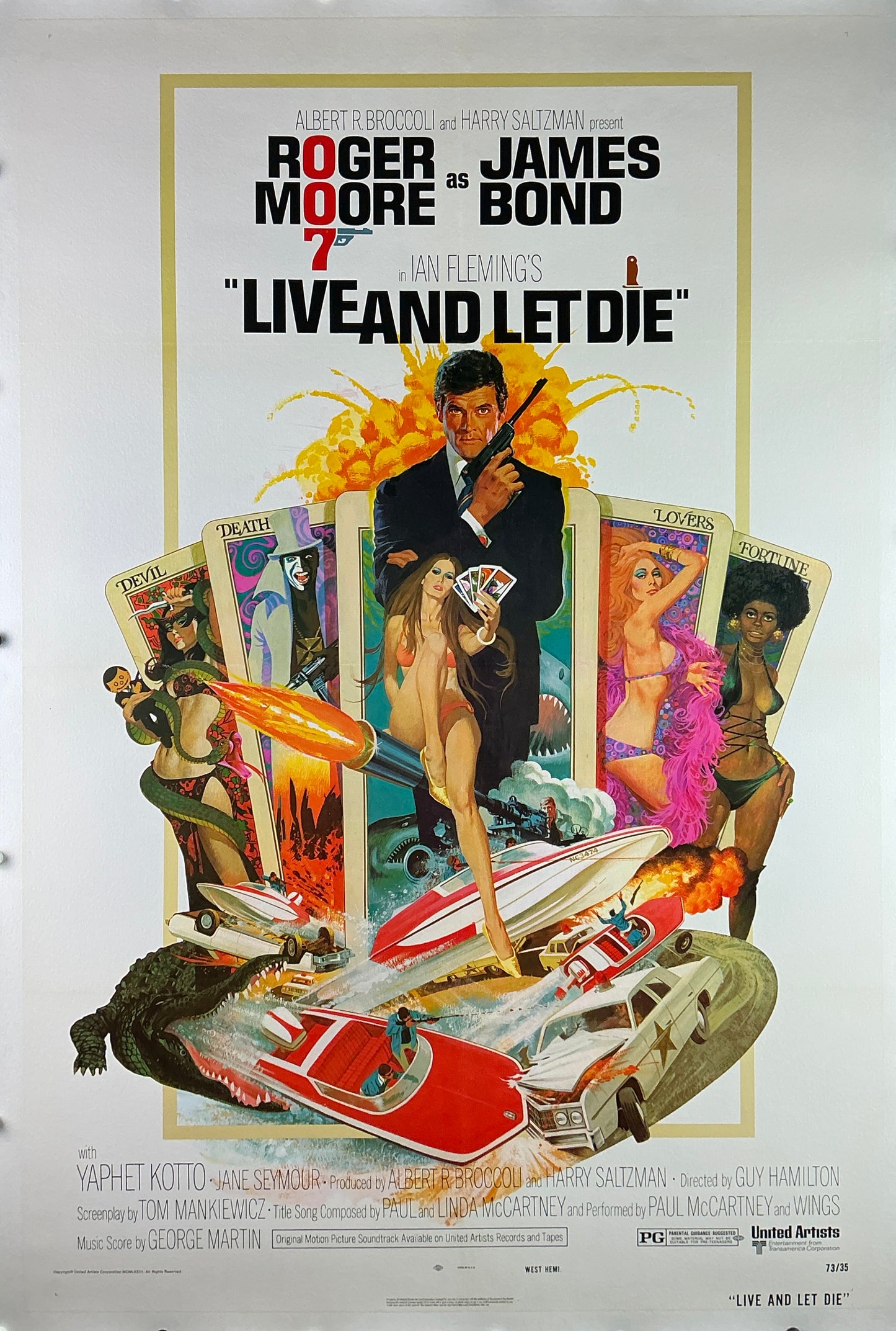 An original movie poster with art by Robert McGinnis for the James Bond film Live and Let Die