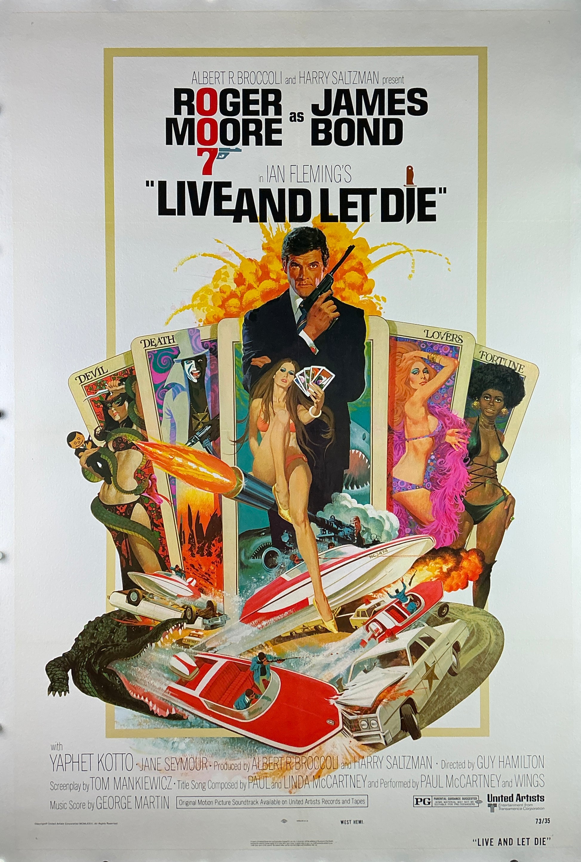 An original movie poster with art by Robert McGinnis for the James Bond film Live and Let Die