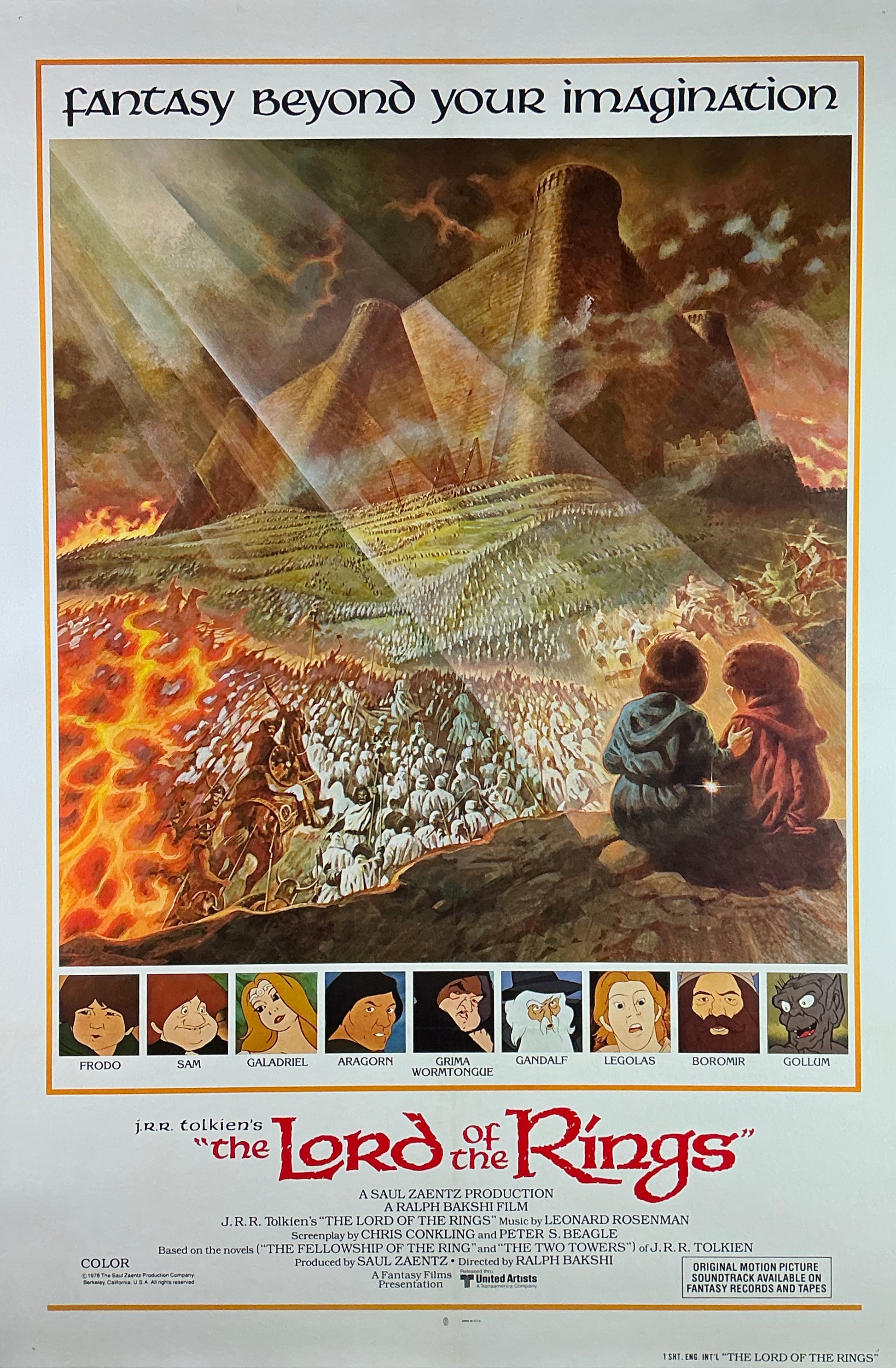 An original movie poster for the 1978 Ralph Bakshi film The Lord of the Rings