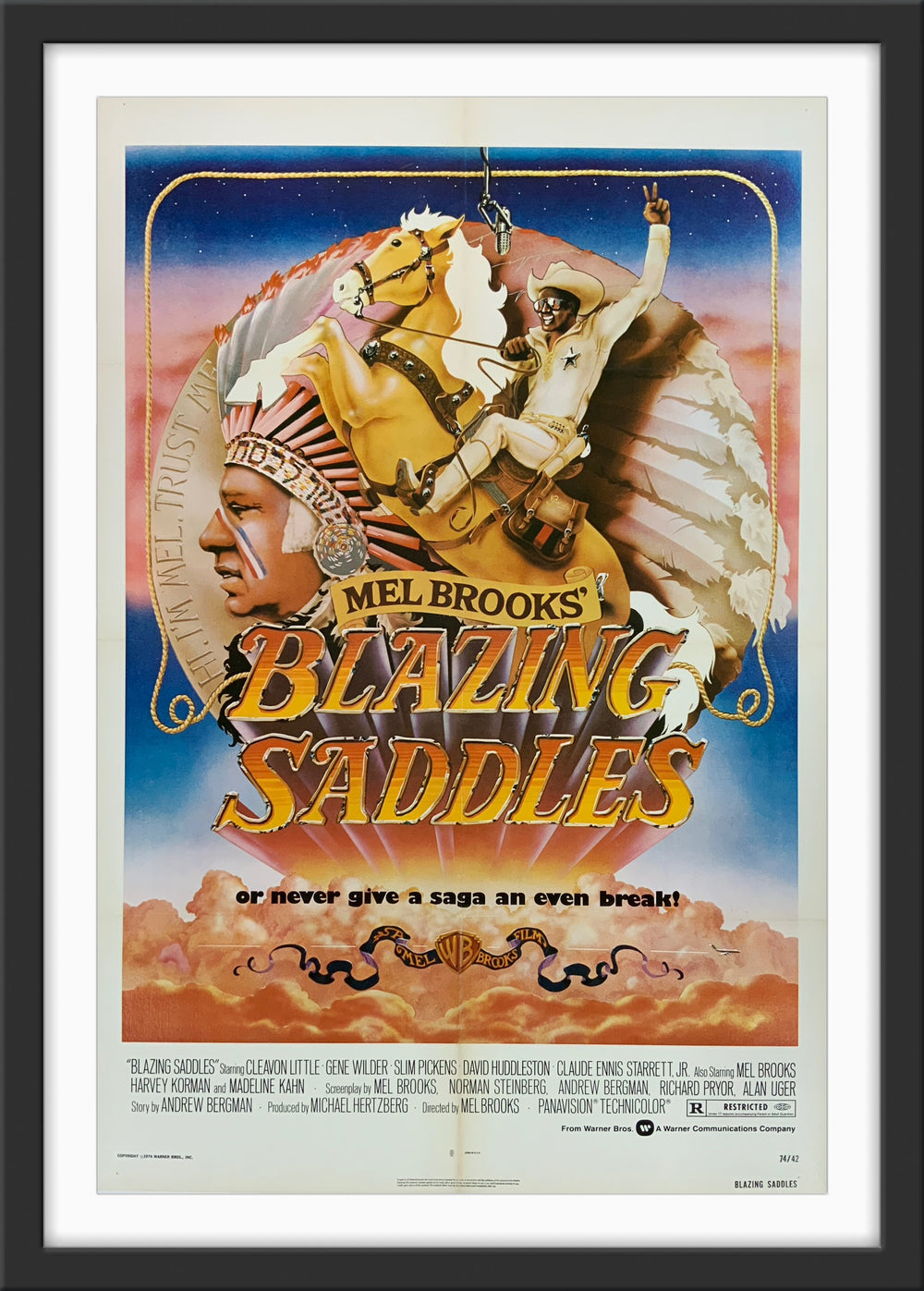 An original movie poster for the Mel Brooks film Blazing Saddles