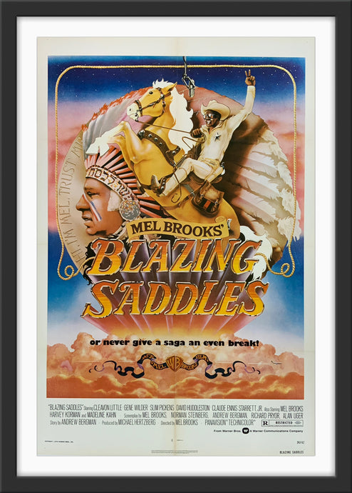 An original movie poster for the Mel Brooks film Blazing Saddles