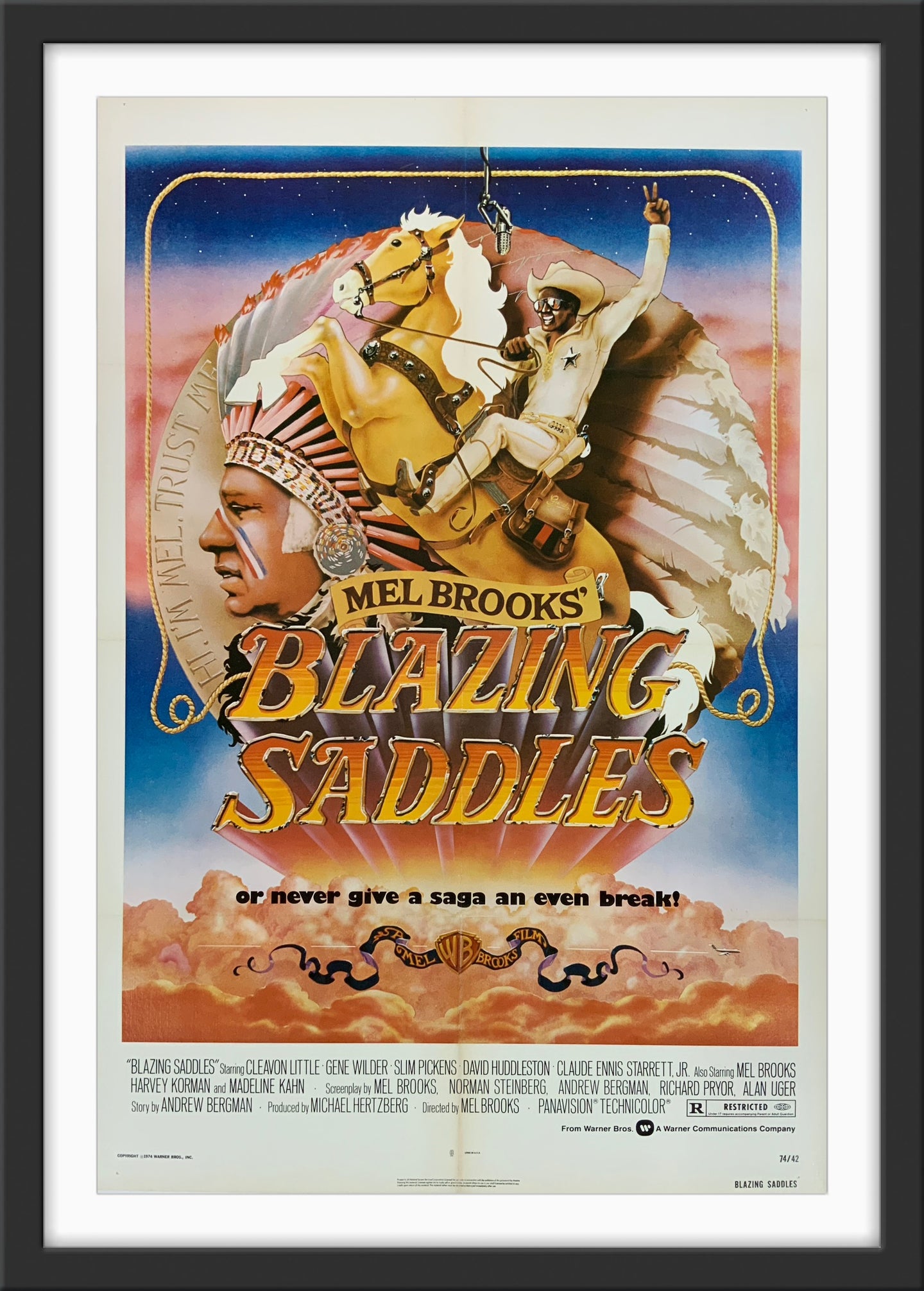 An original movie poster for the Mel Brooks film Blazing Saddles